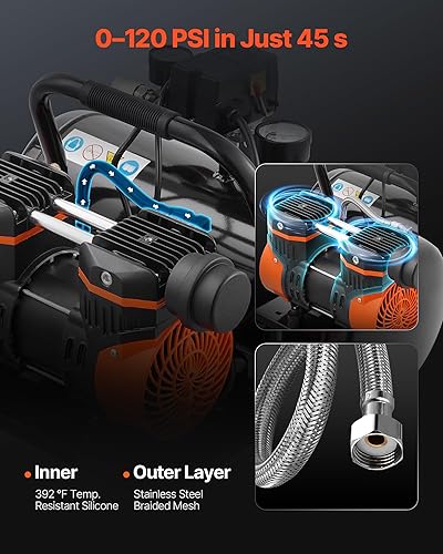 Miniatura 3 de VEVOR Compresor de aire, tanque de acero de 2 galones, compresor de aire libre de aceite de 1HP 2.1CFM a 90PSI y presión máxima de 120PSI, compresor