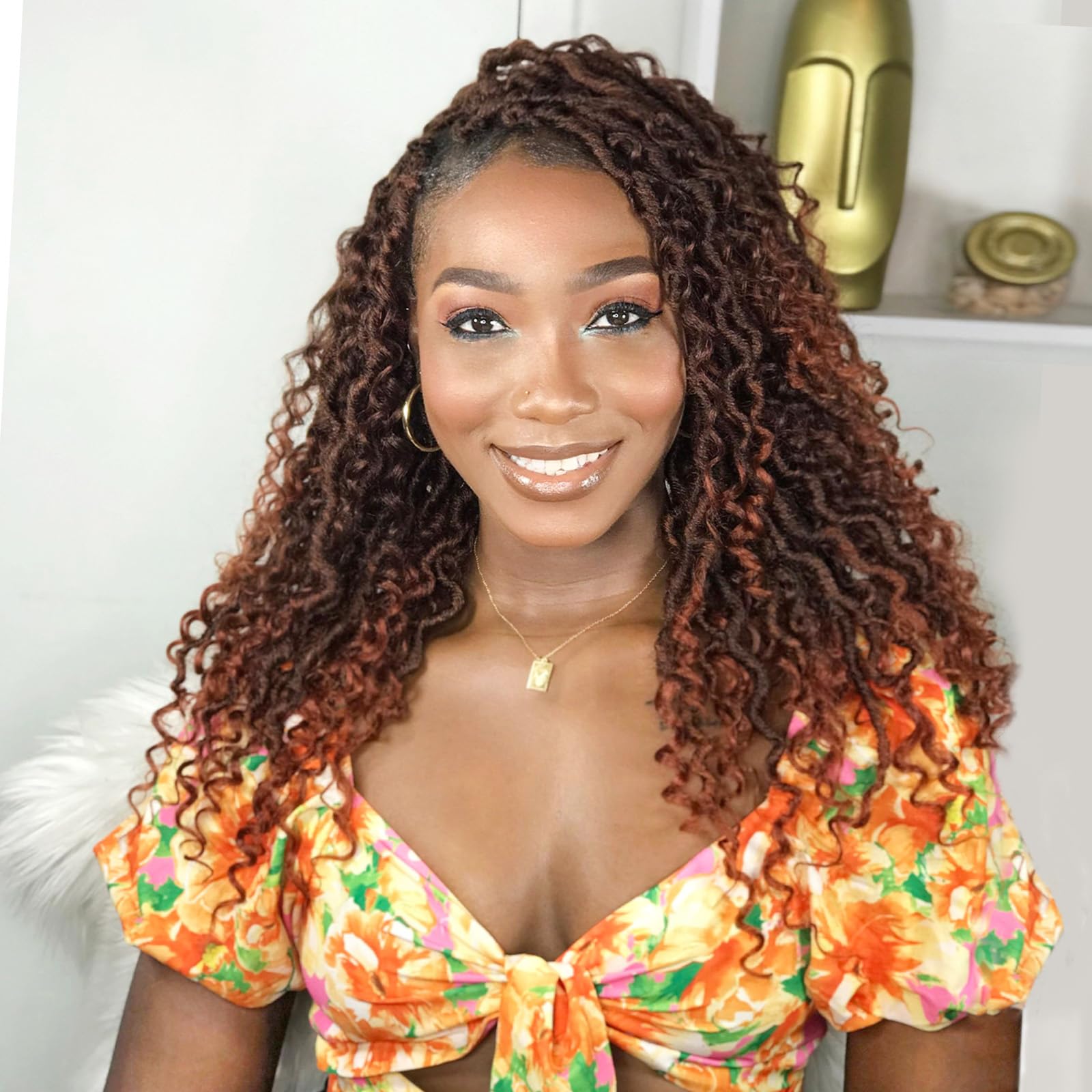 Fulcrum Goddess Locs Crochet Hair 14 Inch, 8 Packs New Faux Locs Crochet Hair for Black Women, Crochet locs with Curly Ends (14Inch (Pack of 8), T350#