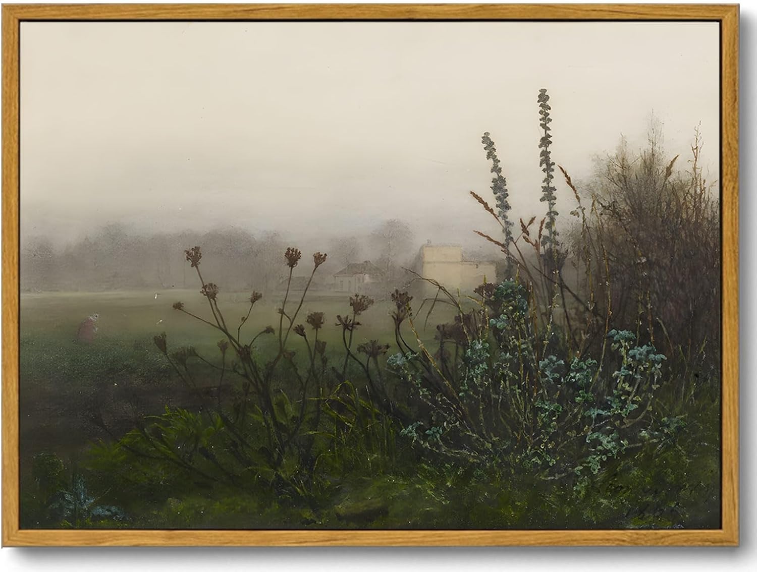 KISSFOX Vintage Wall Art Framed Retro Rustic Landscape Painting Canvas Prints Farmhouse Floral Country Scenery Picture Home Office Decor Bathroom Bedroom Living Room Rustic Misty Framed 12x16 in