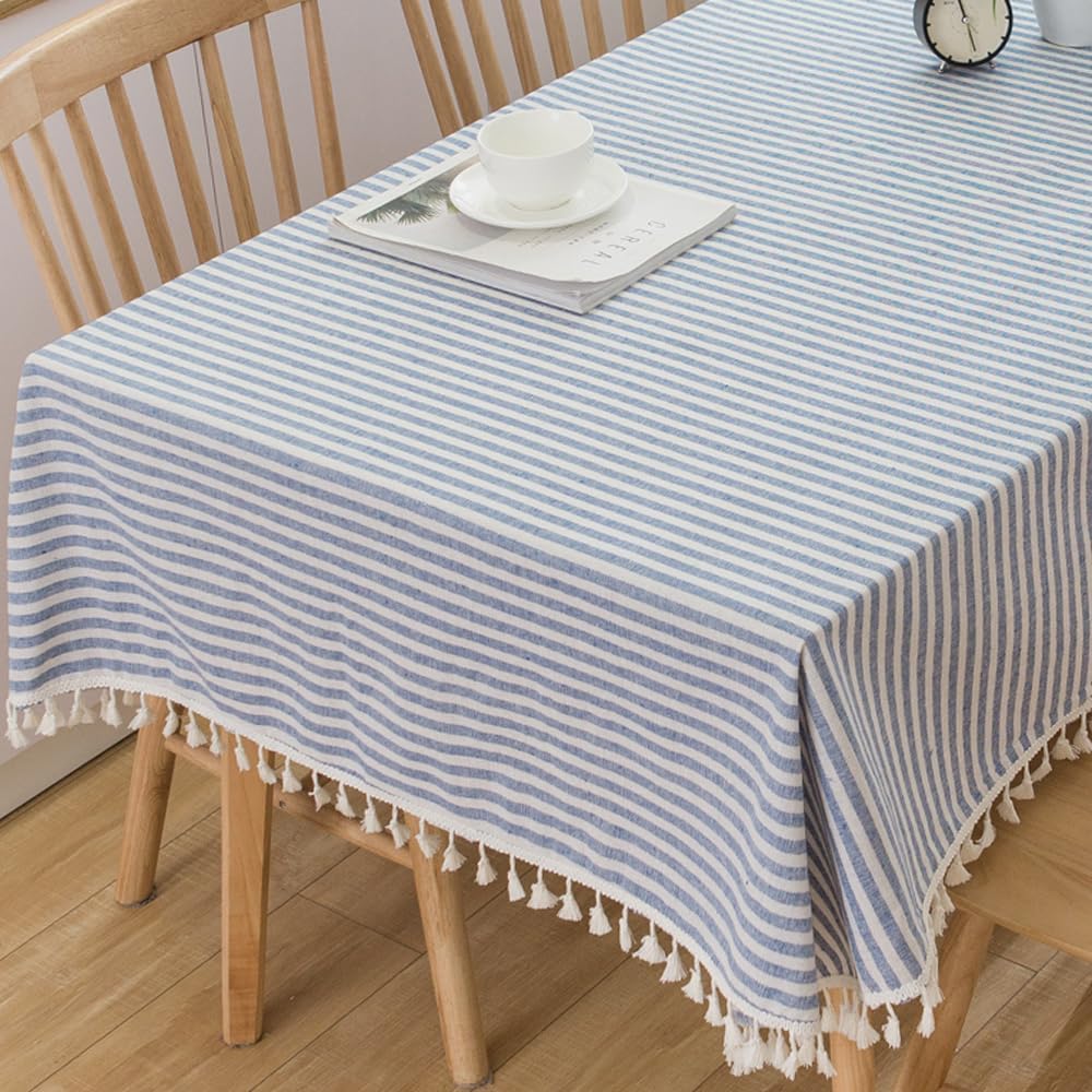TruDelve Cotton Table Cloth Square Blue Striped Boho Cloth Tablecloths Summer Outdoor Table Cloth for Picnic Table Cover (Blue,55"x55",Square)