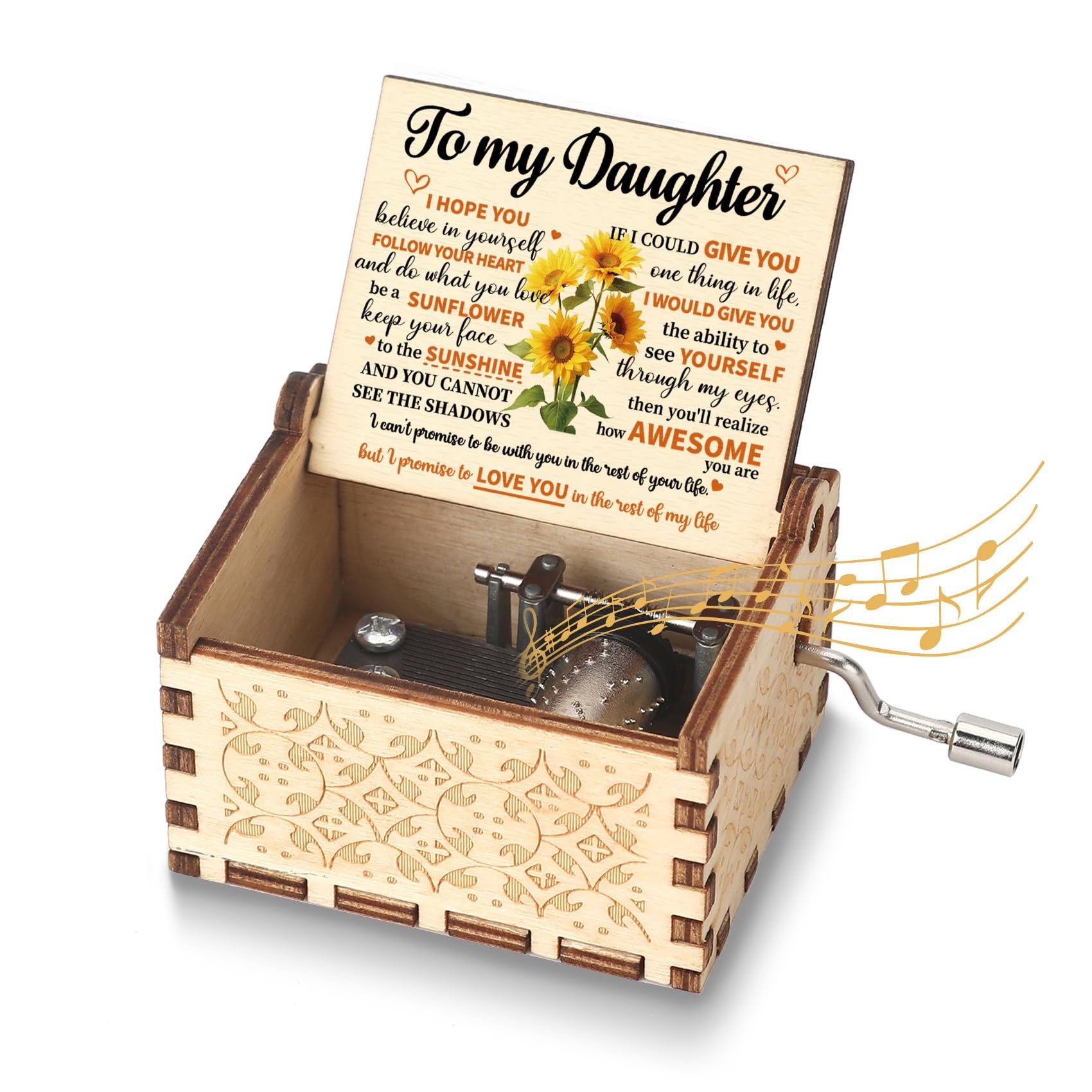 Gifts for Daughter You Are My Sunshine Music Box for Girls Teens Wooden Music Boxes Hand Crank to My Daughter Gifts from Mom Dad Sunflower Christmas Mothers Day Birthday Gifts for Adult Daughter