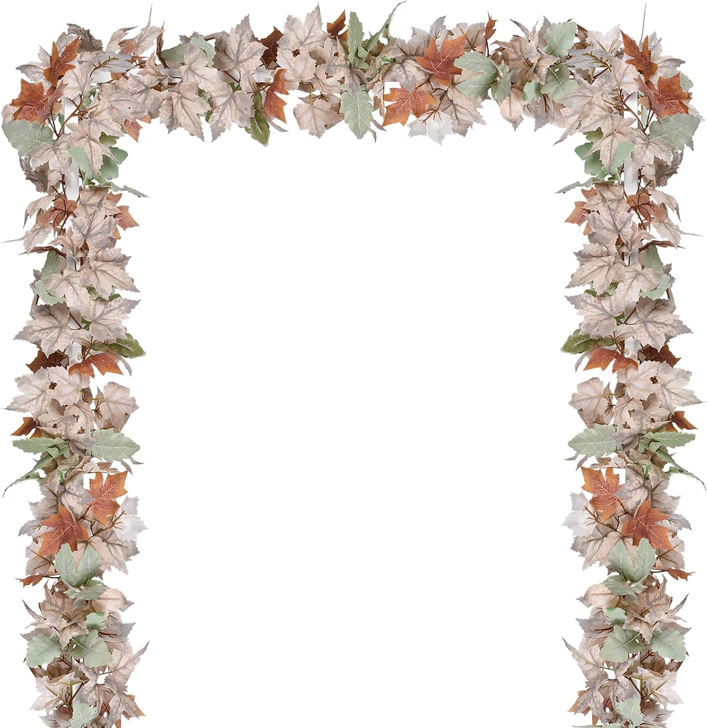 Lvydec 2 Pack Fall Maple Garland - 5.9ft/Piece White Artificial Fall Foliage Garland Colorful Autumn Decor for Home Wedding Party White&green&orange