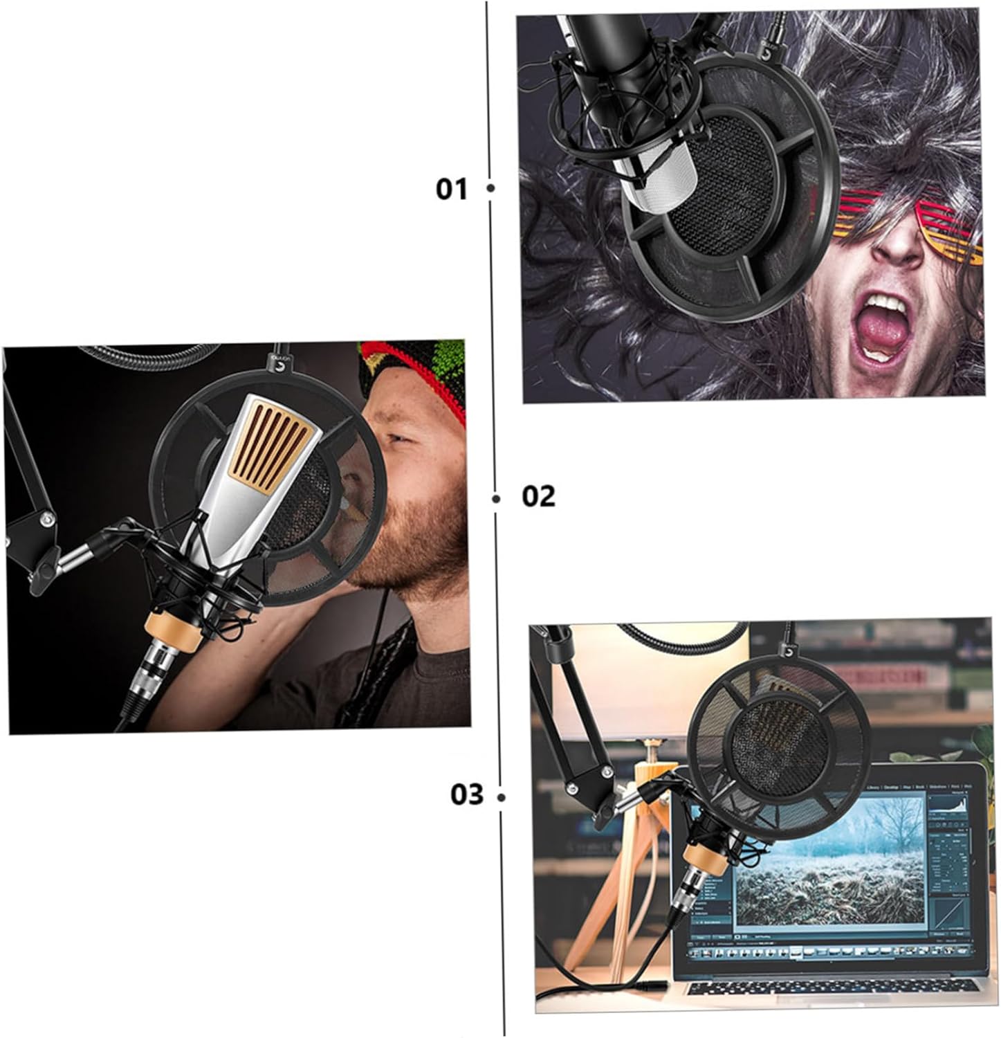 1pc Microphone Filter Windproof Cover Black Steel Mesh Shield for Recording Studio Rotation Protects against Wind and Saliva for Professional Use