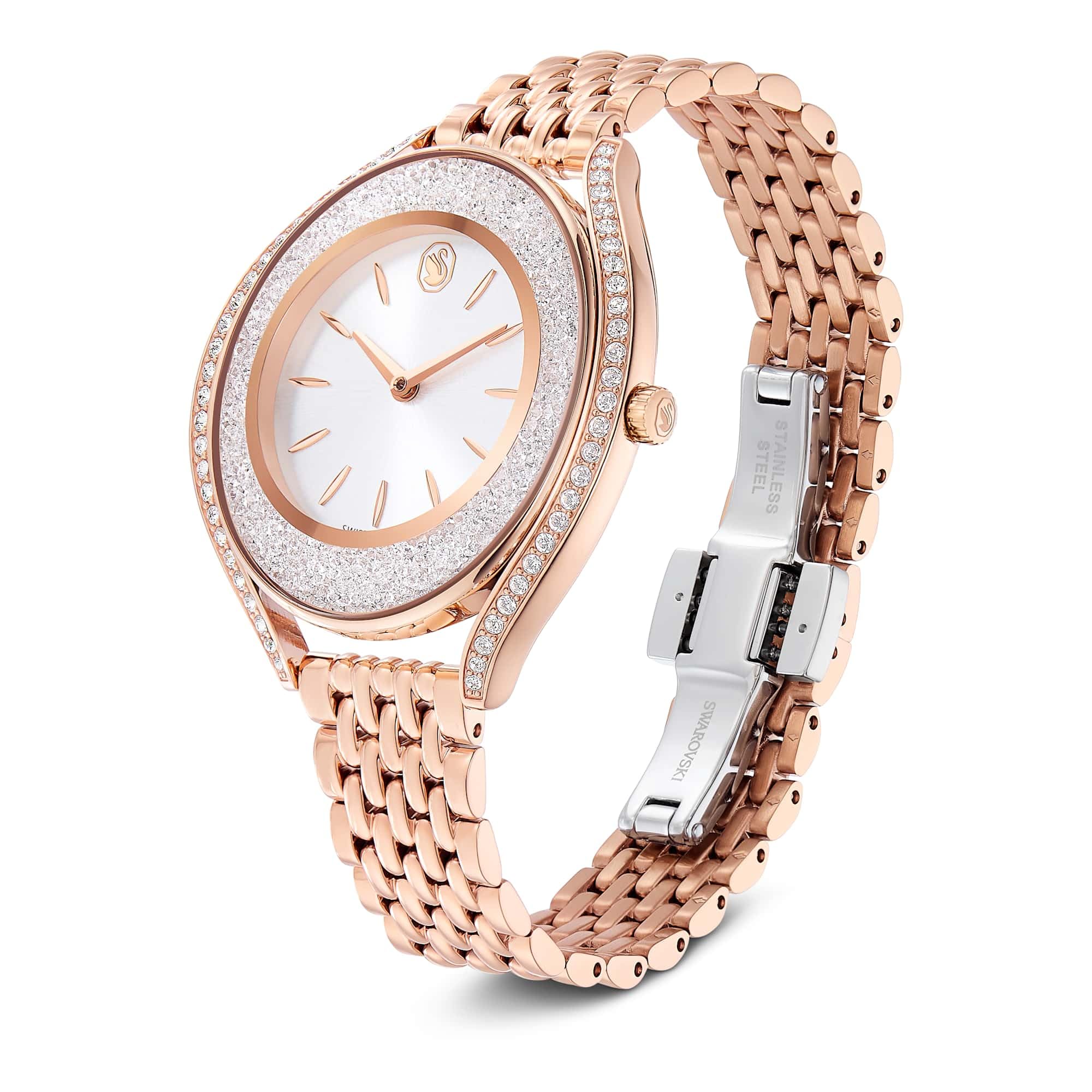 Swarovski Reloj Crystalline Aura, Fabricado en Suiza, Brazalete de Metal, Tono Oro Rosa, Acabado Tono Oro Rosa