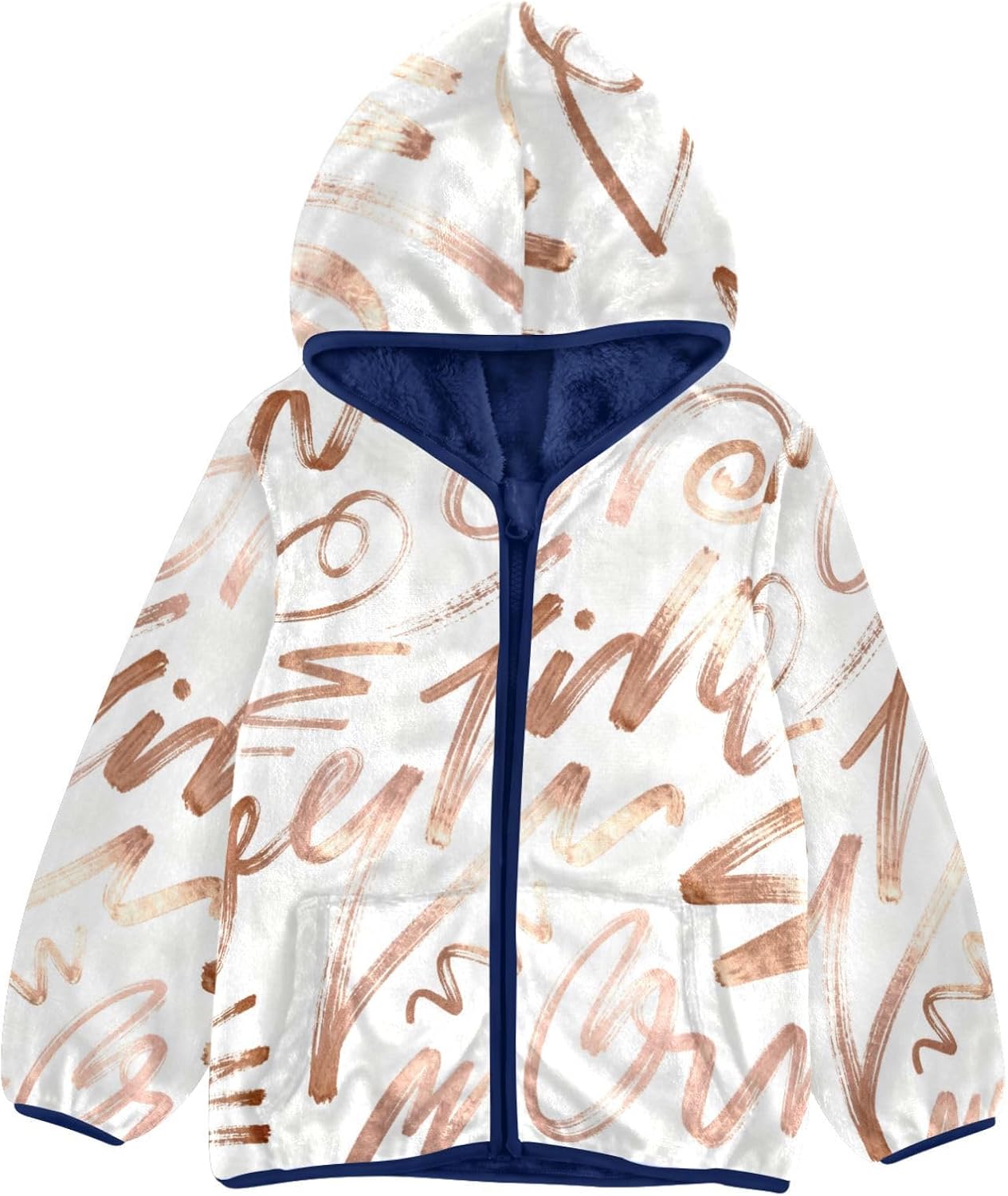 Rose Gold Words Kid Fleece Jacket Children Plush Coat Navy Blue Fall Baby Boys Clothes