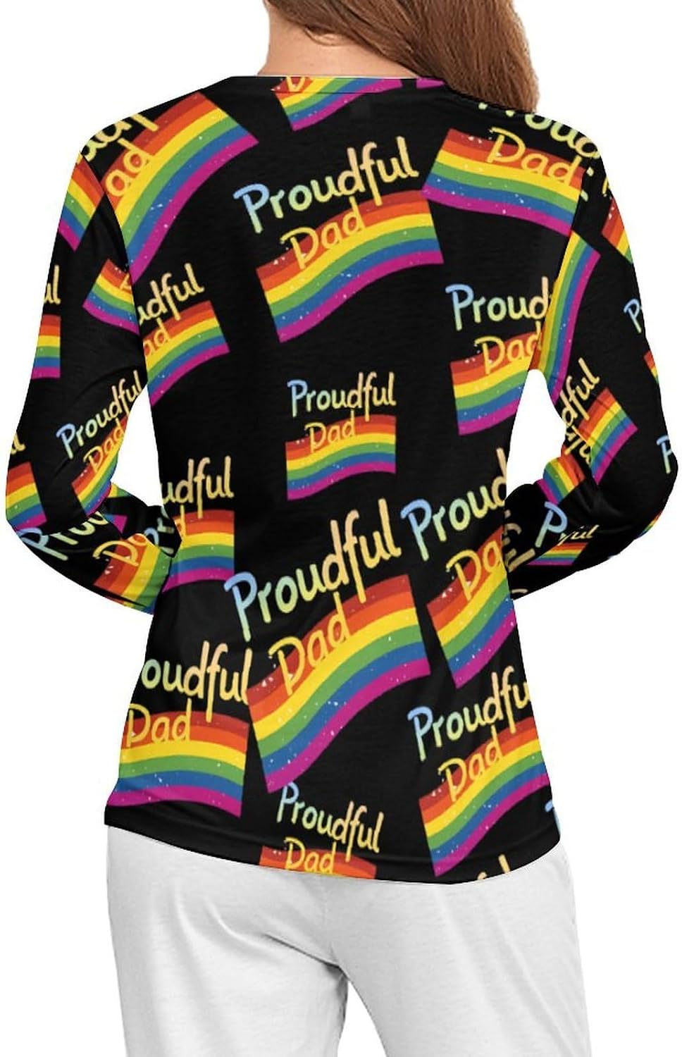 Proudful Dad Women's Pajama Top Sleepwear Pajamas Sleep T-Shirt Long Sleeve Shirt Crewneck Tee