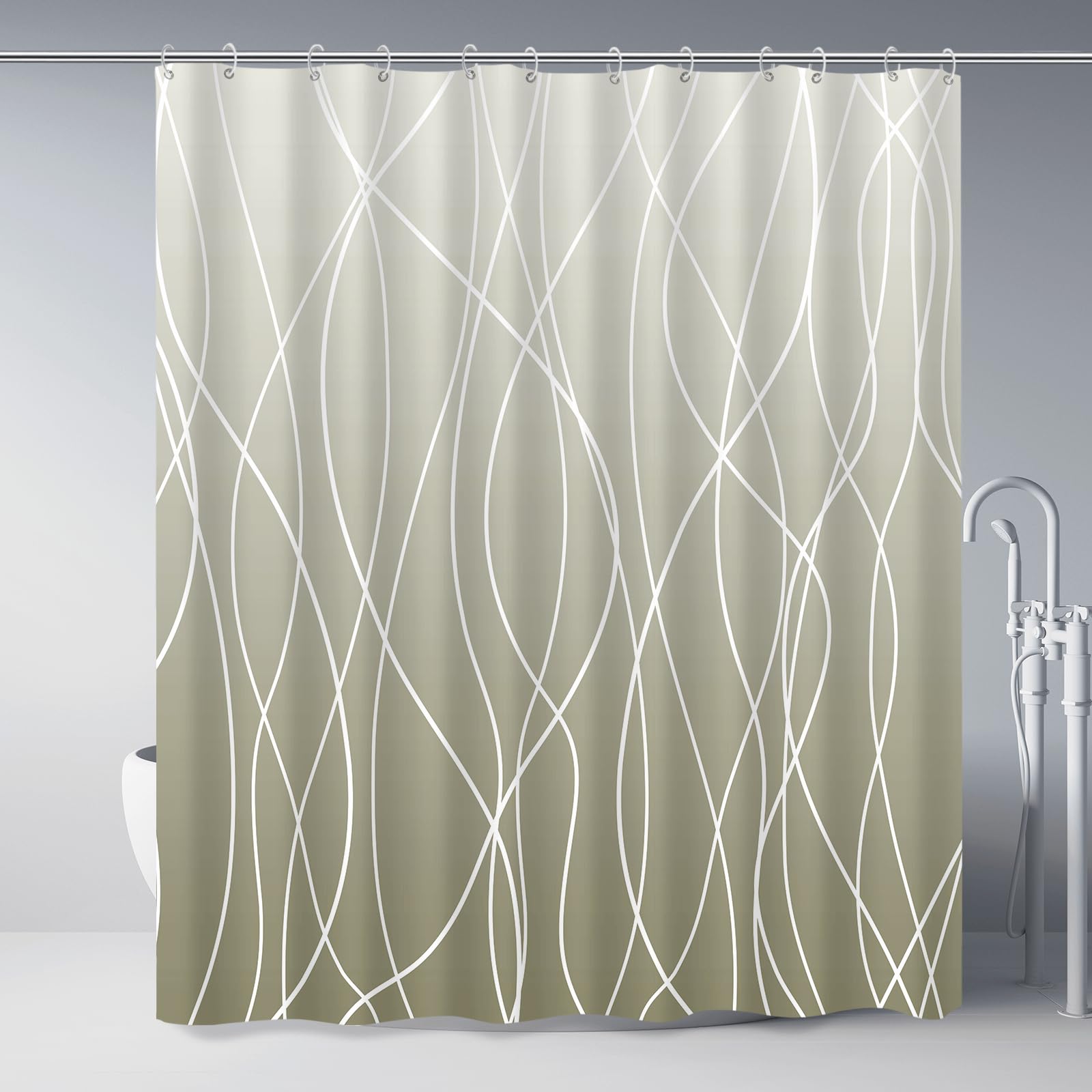 Punkray Striped Ombre Dark Green Polyester Shower Curtain for Bathroom with Hooks, Shower Curtains for Bathroom, Waterproof Bath Accessories Hotel
