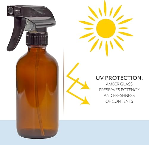 Miniatura 5 de Botellas de spray ronda Boston cristal ámbar de 8 onzas 2 paquetes rociadores resistentes niebla y corriente perfectos para las mezclas de aceites