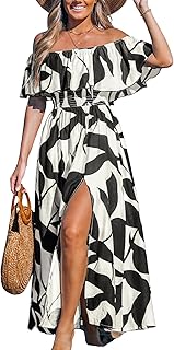 Women Ruffle Floral Maxi Summer Dress Off Shoulder Short Sleeve Backless...