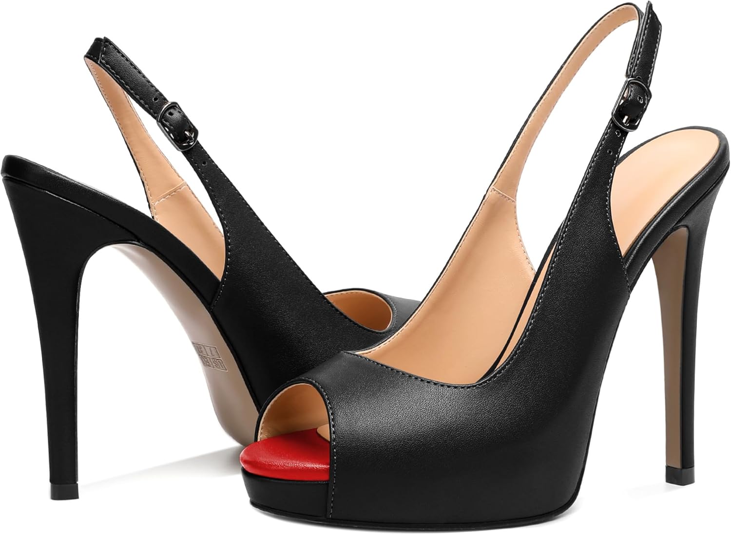 AUMOTED Slingback Women Shoes Stilettos High Heels Pumps Peep Toe Dating Platform Pumps 4.7" Shoes Dress Wedding Party Stilettos Pumps Matte Leather Black US Size 8 - Image 6