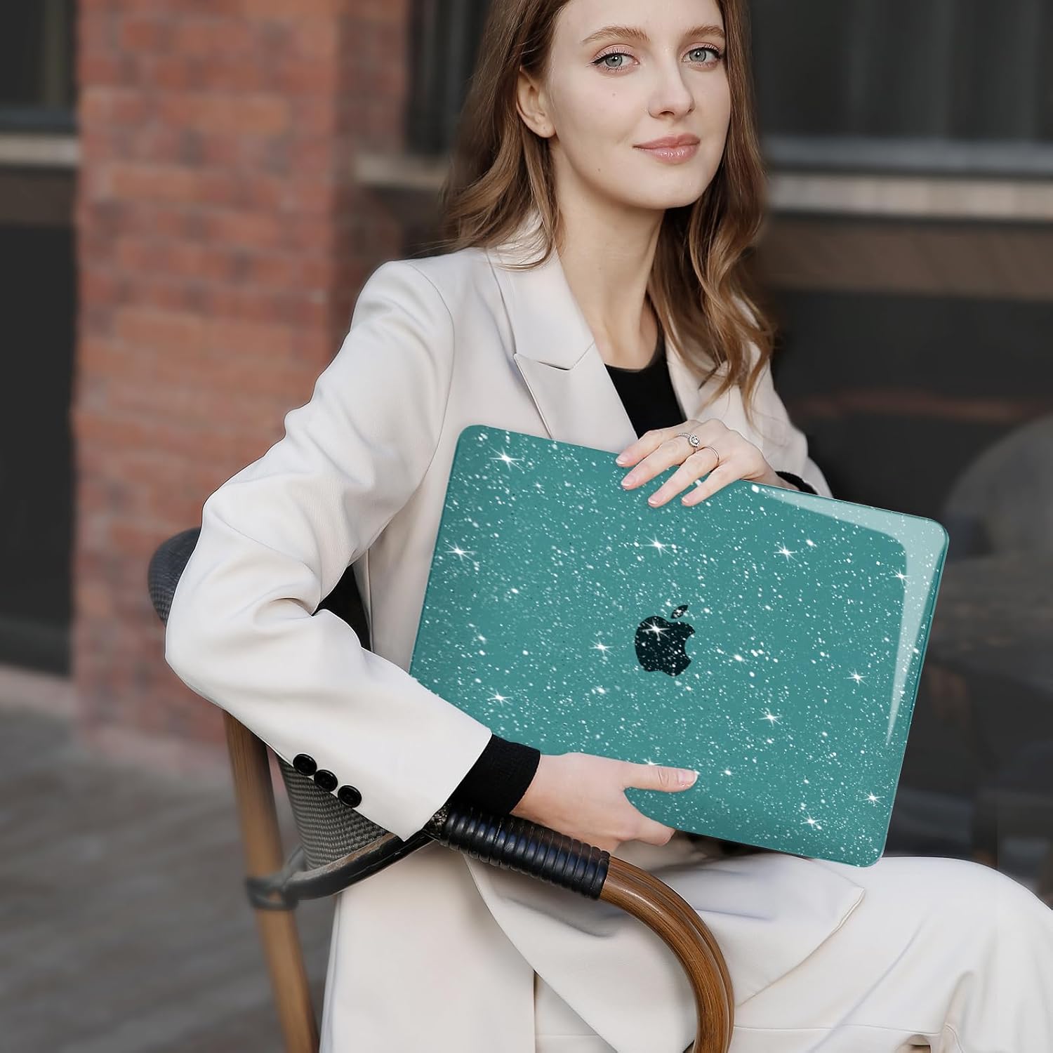 MOSISO Compatible with MacBook Air 13 inch Case 2022 2021 2020 2019 2018 A2337 M1 A2179 A1932, Glitter Sparkly Plastic Hard Case&Keyboard Cover&Screen Protector for MacBook Air 13.3 inch, Teal Green