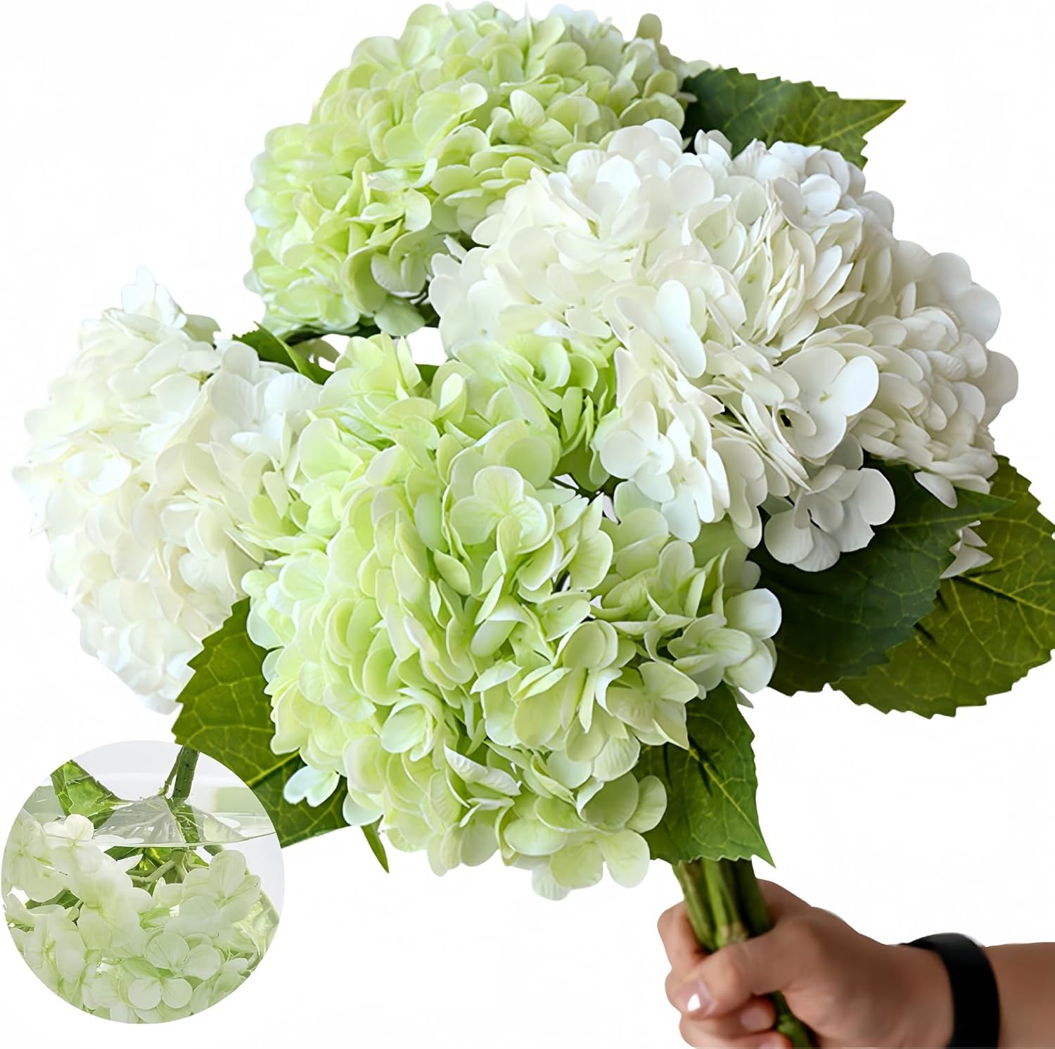 ASTRYAS Artificial Hydrangea Flowers 4 Pcs 2 White 2 Light Green 21 inch Fuax Real Touch Lifelike Fake Latex Hydrangea Flowers for Home Party Outdoor Wedding Gifts Christmas Table Decoration