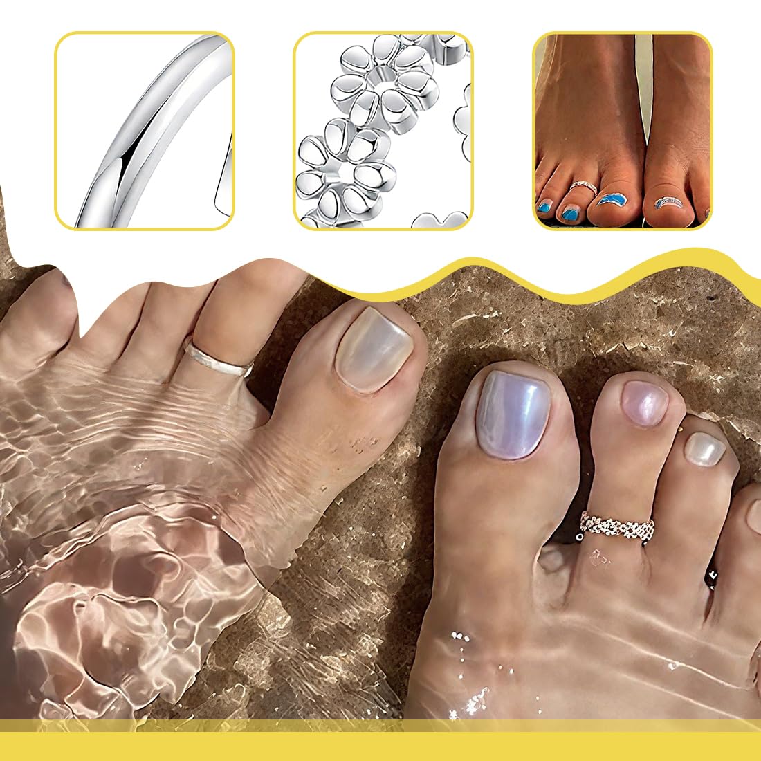 3 Stück Zehenringe Silber für Damen, Zehenring Silber, Toe Rings for Women, Fussringe Damen, Offene, Verstellbare Bandringe, Schmuckset