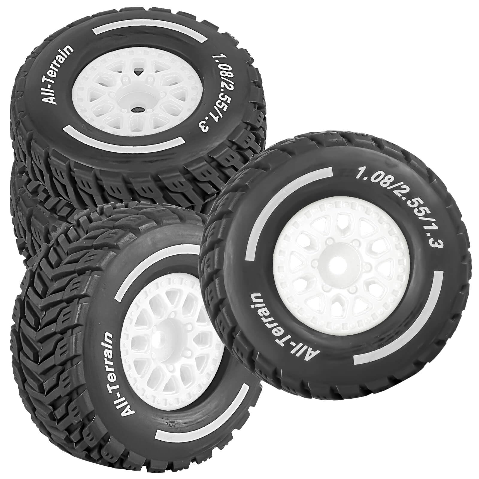 RCYouHott RC Front/Rear Wheel Tires for 1/14 Mojave Grom RC Car,Highway Wheels and Tires Set(4PCS),Plastic Wheels/Wheel Rims,White