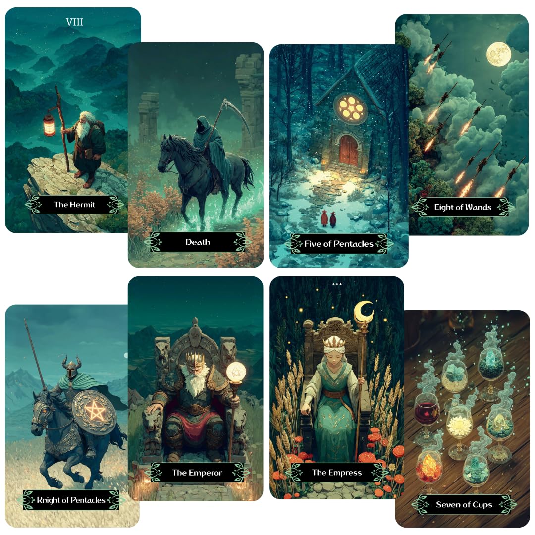 CRAFTERIAN Emerald Night Tarot Deck – 78 Card Classic Tarot Cards with Emerald Foil Edges, Guidebook Included, Fantasy Tarot Artwork, Premium Cardstock, Gift Box