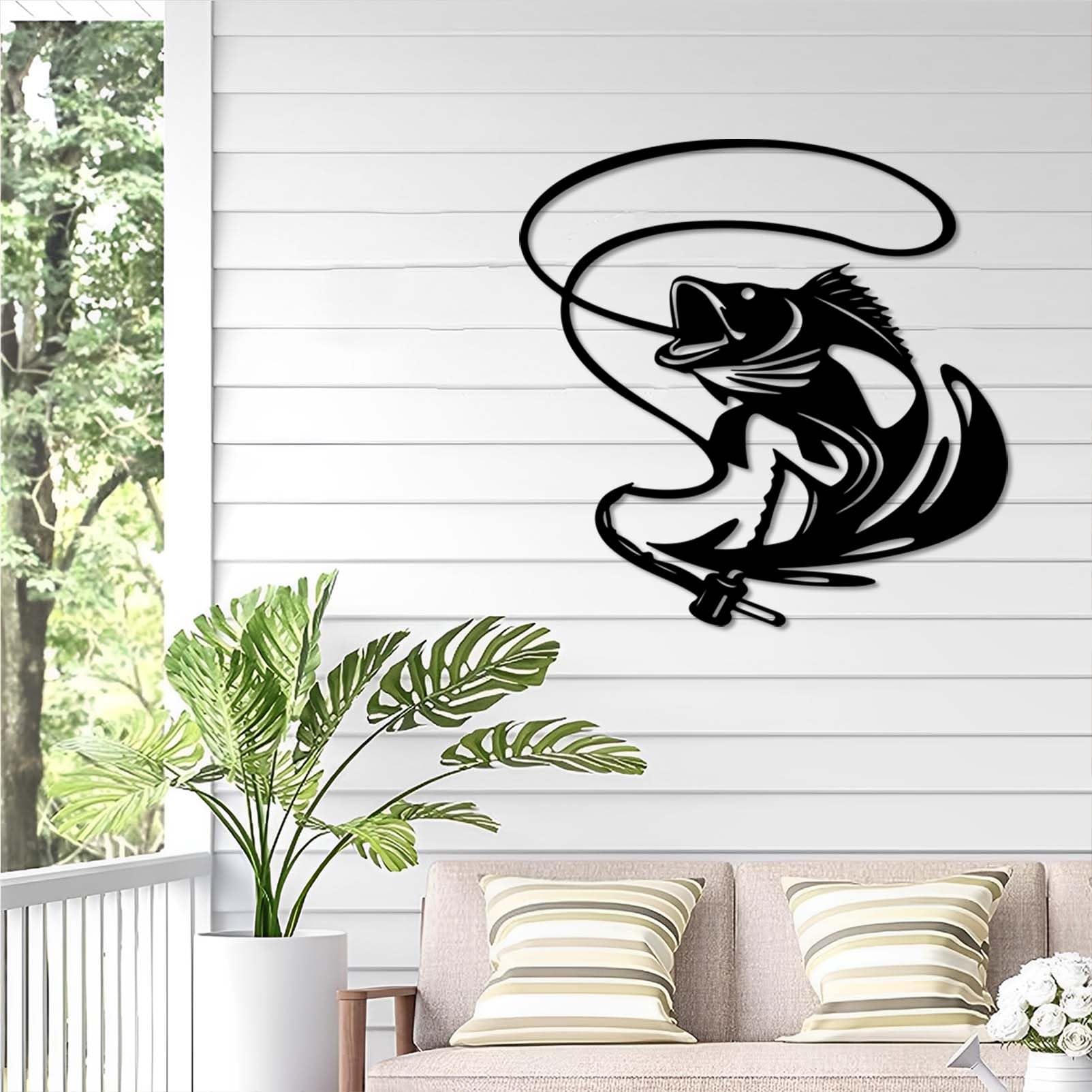 Regalo Aficionados Pesca Decorativo Arte Pared Metal Peces Negro -  Decoración Pesca Para Hogar 32x27 Cm Arte Pared Escena Pesca 32x27cm, image size:1603x1603