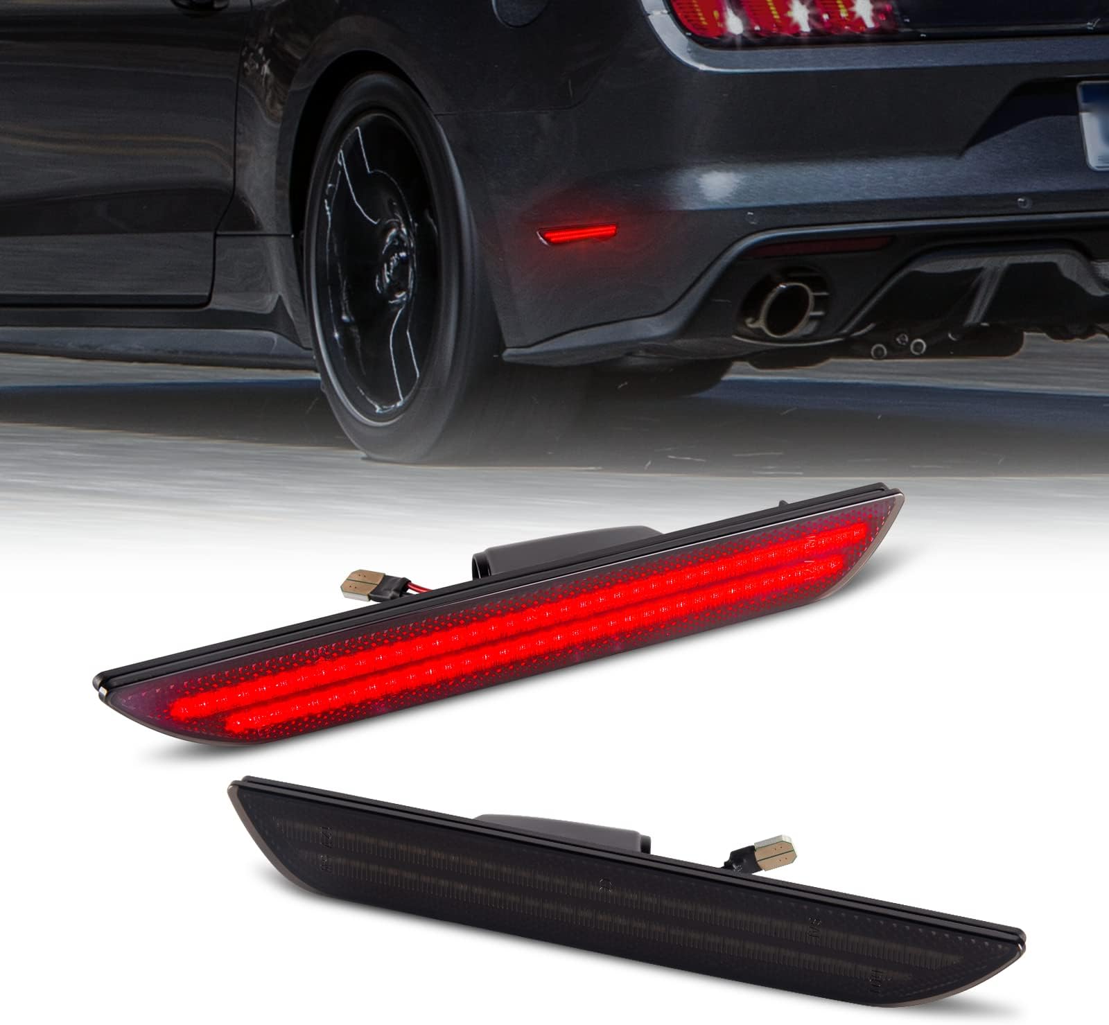 Gempro LED Side Marker Lights for Ford Mustang 2015-2023 Rear Red Fender Marker Reflectors Lamps Smoked Len, 2PCS