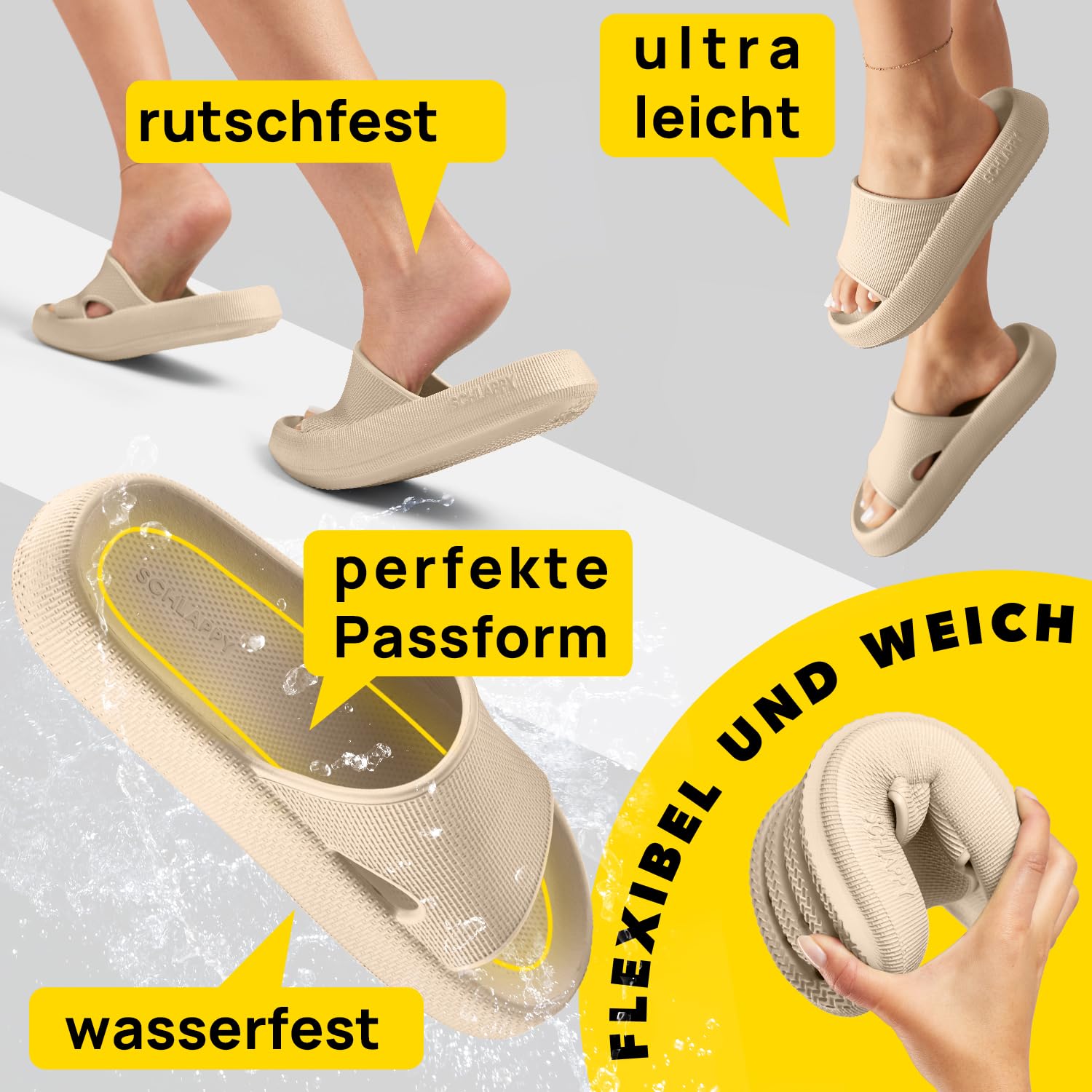 SCHLAPPY™ Original Badeschuhe für Damen&Herren, Badelatschen&Wolkenschuhe 100% Plastikfrei, Wasserfest&rutschfest - 5