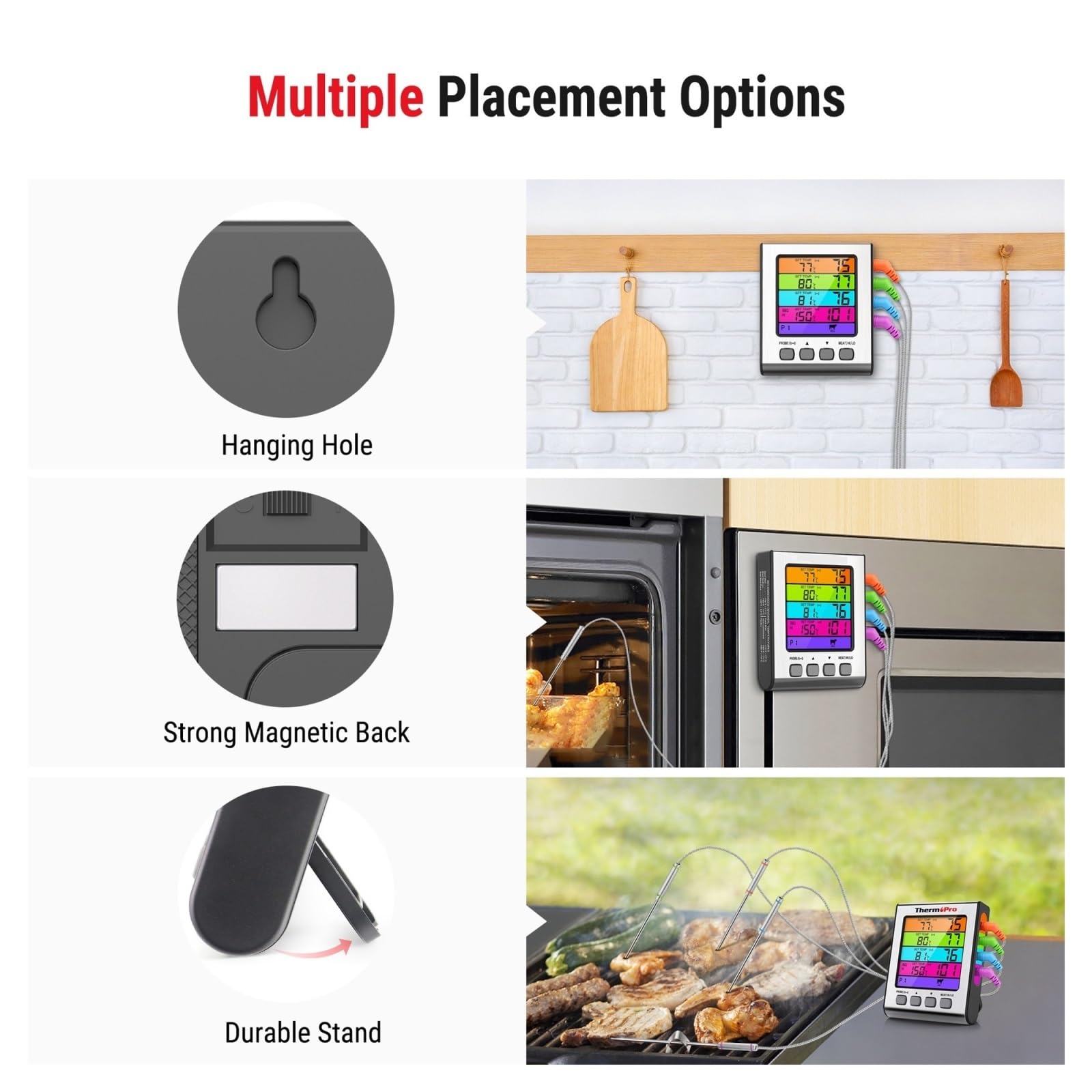 4 Sonde Retroilluminazione A Colori Ampio Display LCD Cucina Digitale Cottura Termometro For Barbecue A Base Di Carne Da Forno Preciso Veloce Monitoraggio In Tempo Reale