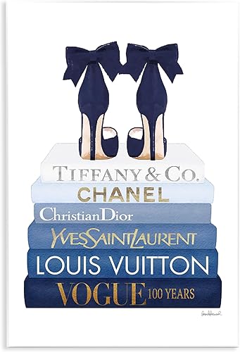 Stupell Industries Librería elegante y glamorosa con tacón de lazo azul marino, diseñada por Amanda Greenwood, placa de pared, 13 x 19 pulgadas