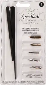 Speedball Kit para Caligrafia Speedball Sketching 2964, Preto Marrom e Metálico