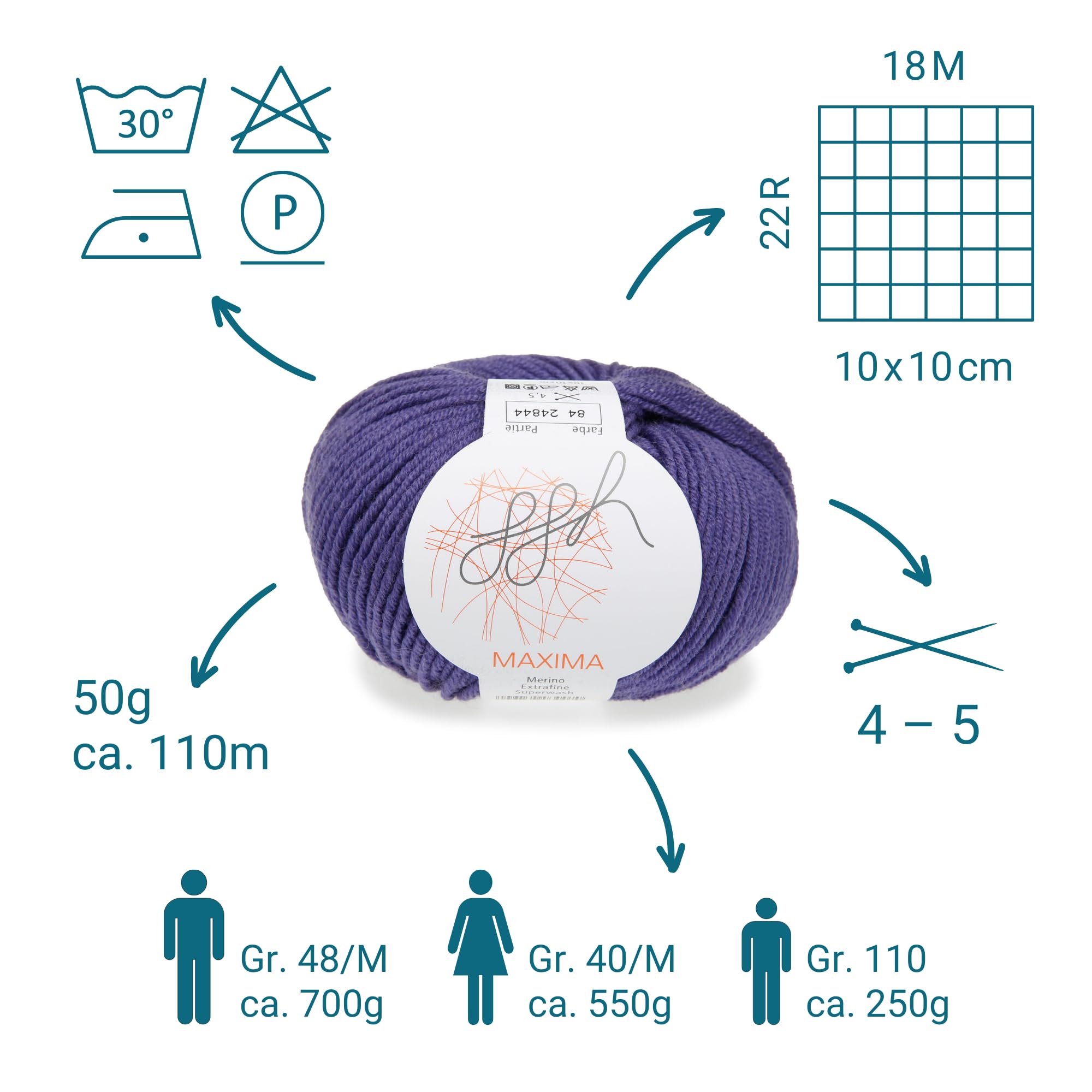 ggh Maxima Box - 6x50g (insgesamt 300g) Merinowolle extrafein und maschinenwaschbar - Nadelstärke 4-5 Farbe 084 - Lila
