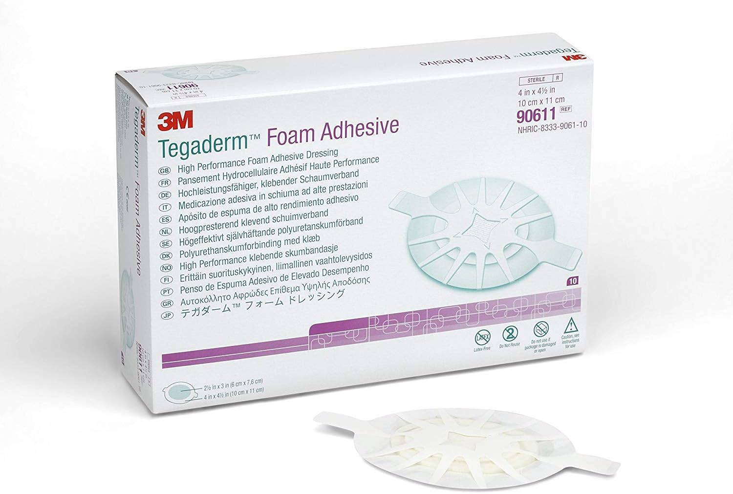 68616 Tegaderm High Performance Adhesive Foam Dressing, 4" x 4.5" Box of 10