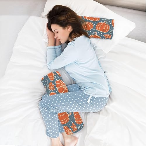 Miniatura 6 de KLL Hand Drawn Autumn Pumpkins Bolster Pillow and Cover Sleep Neck Roll Pillow Round Pillow Insert 17 Inch Cylinder Memory Foam Legs Support Pillow