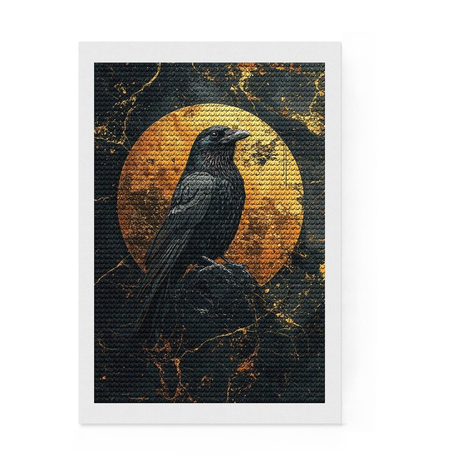Junmoney Raven and Golden Moon Diamond Art Canvas 8"x12", Neat Printed Canvas, Mindful Craft Activity, Cosy Home Accent, Festive Craft Gift