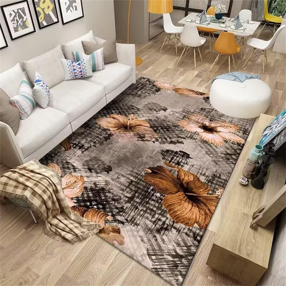 Tapis de ménage facile poil ras floral 3D marron pour chambre garçon et bureau