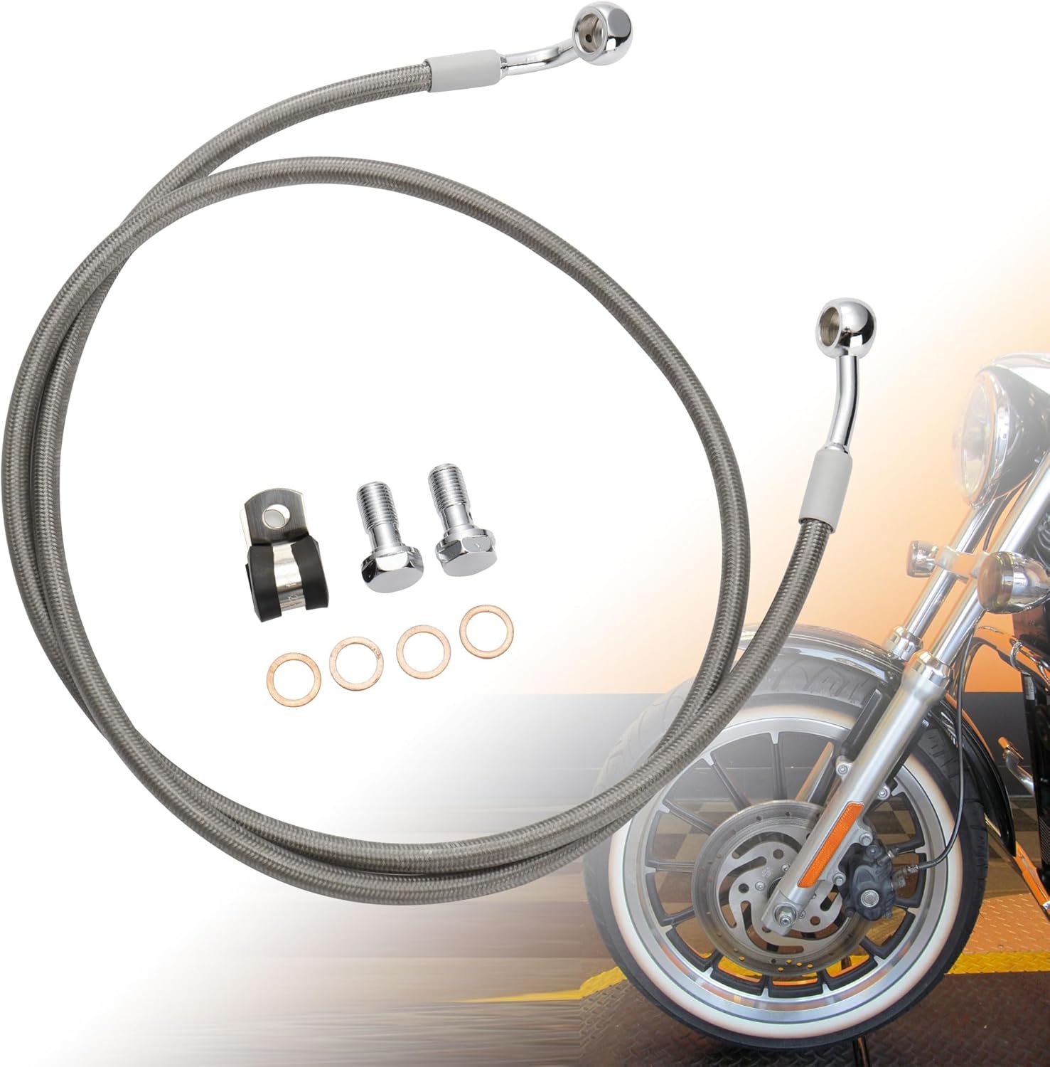 39" Sportster Throttle and Idle Cable Kit & Brake Line for 2004-2006 Non-ABS Sportsters Models 14" Handlebar, Chrome