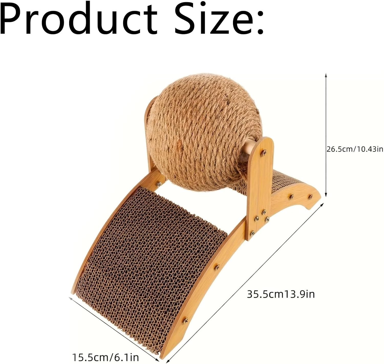 Cat Scratching Ball on Stand,Exercise Ball for Cat Toys Outside,Interactive Cat Scratcher Board with Wooden Frame,Durable Scratch Toy for Indoor Cats (S)