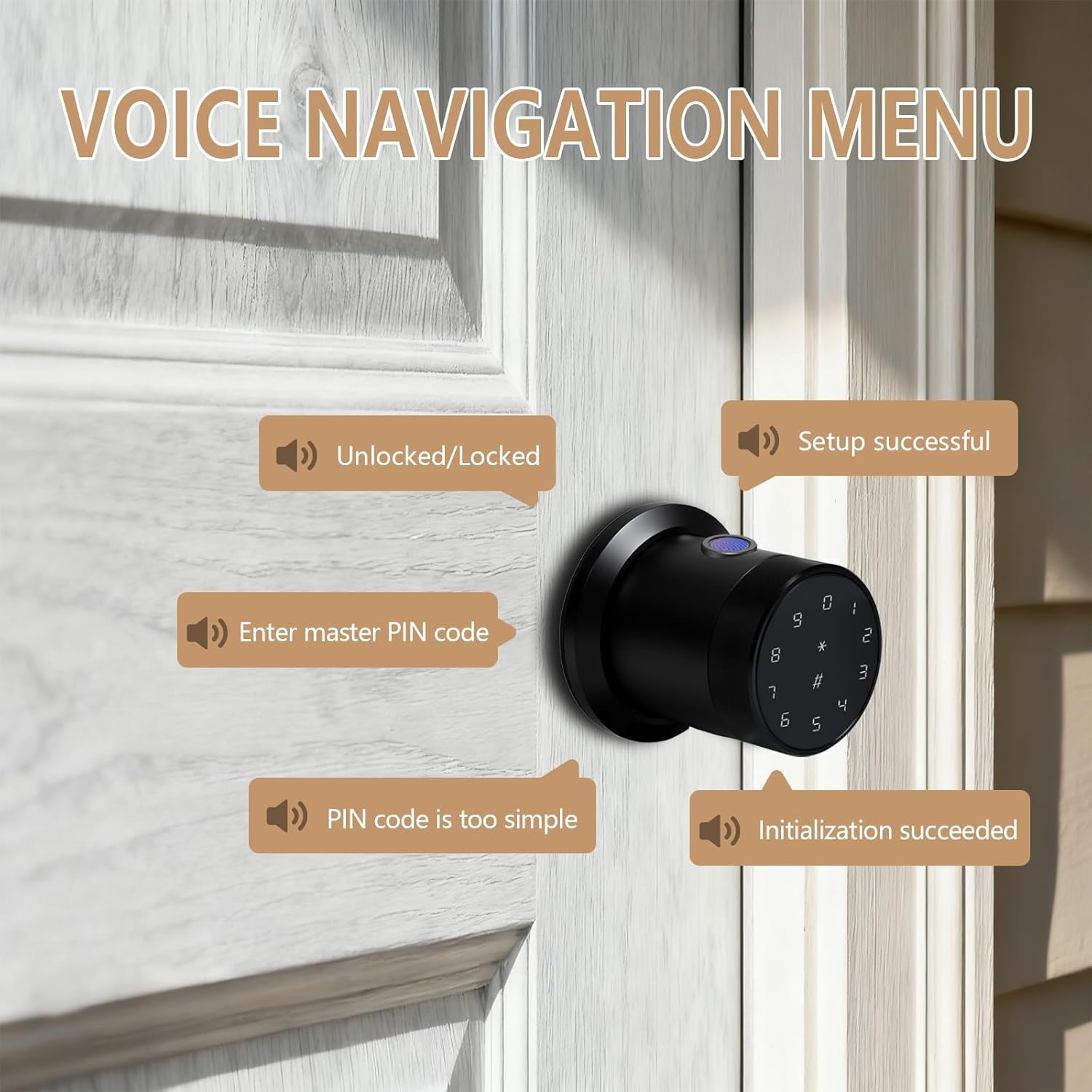 Fingerprint Door Knob, Keyless Entry Smart Door Knob with Touchscreen Keypad, Key FOB, App Control, Auto Lock, Voice Prompts, 300+ User Capacity, Door Lock for Bedroom, Gate, Office, Matte Black