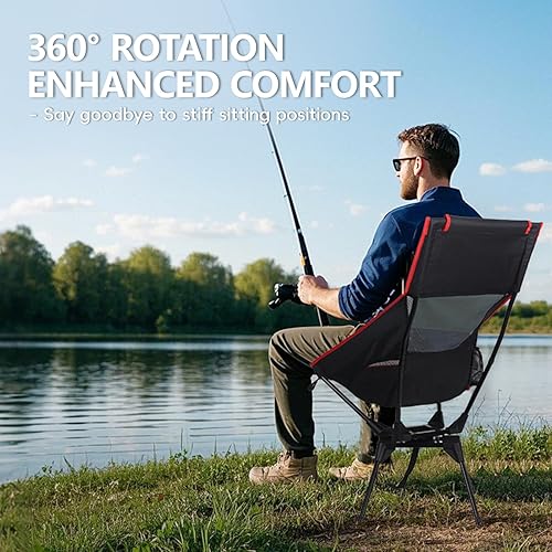 Miniatura 3 de Silla de camping giratoria, silla plegable de respaldo alto con soporte para la cabeza, bolsillo lateral para taza, silla portátil estable al aire