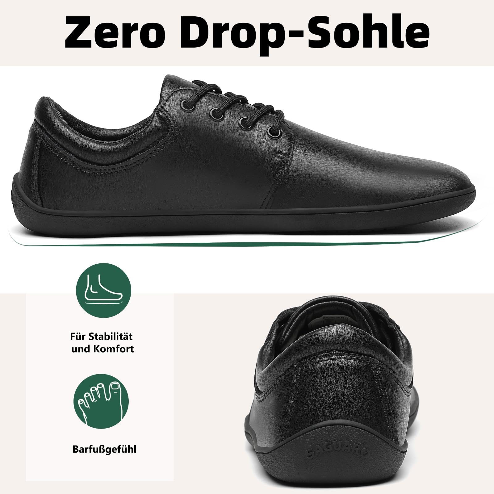 SAGUARO Herren Barfußschuhe Leicht rutschfest Minimalschuhe mit Breiter Zehenbox und Zero-Drop Solhe - Noble II, Gr.36-48