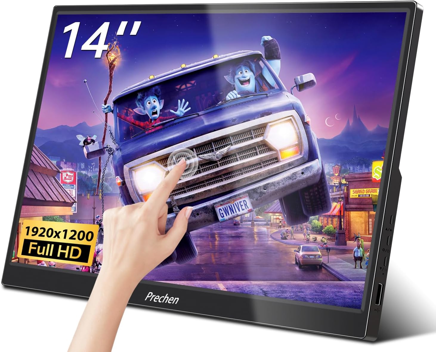 Prechen Touchscreen Portable Monitor 14"，UltraSlim Portable Laptop Monitor FHD 1920x1200P External Display with DualSpeakers Second Screen for Laptop PCPhone，USB C HDMI Port Plug and Play