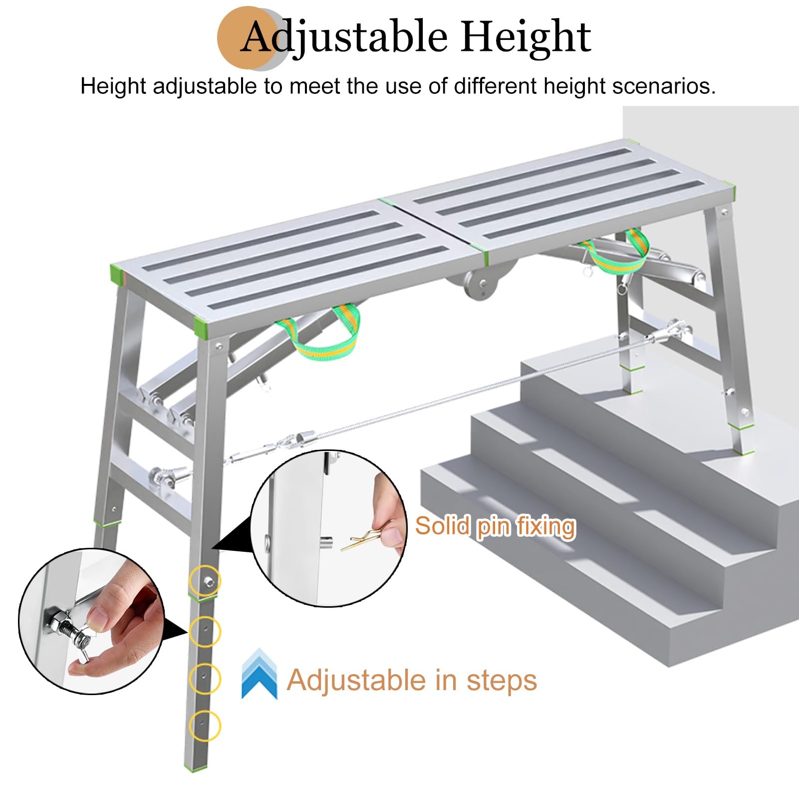 Andamio de Plataforma de Trabajo Alto con Escalera para Lavado de Autos Andamio de Acero galvanizado Ajustable con Patas y Tablas estables Ideal para grafitis en Paredes de mampostería 1,4 m