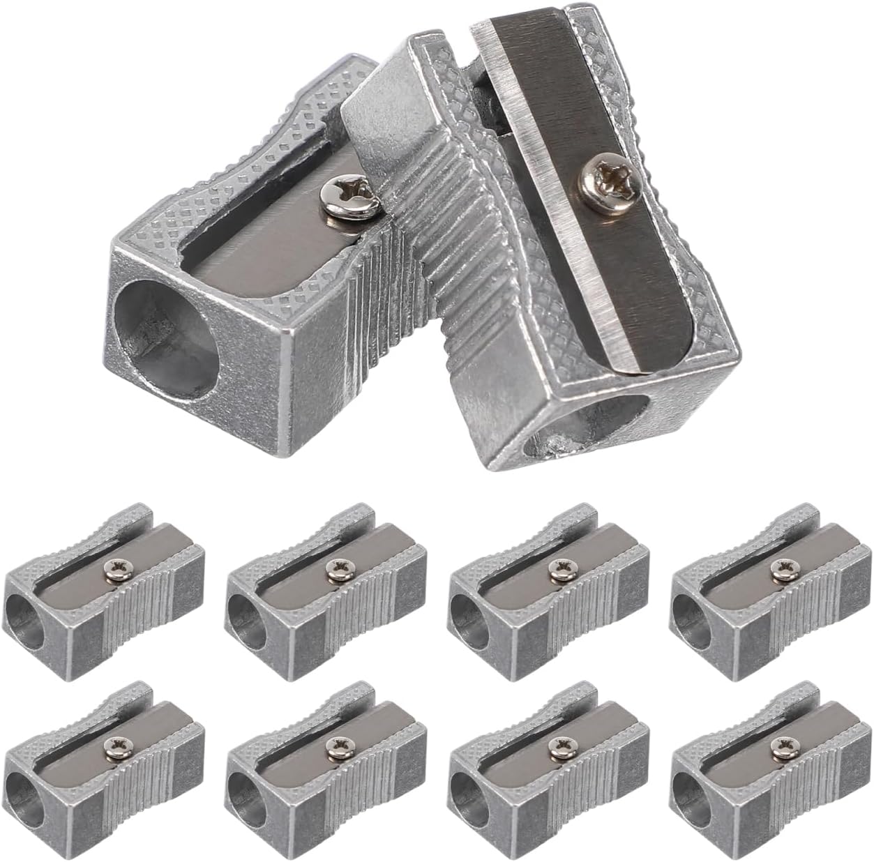 TEHAUX Metal Pocket Pencil Sharpener 10 Pack Small One Hole Manual Sharpener Compact Rectangular Design for Standard Size Pencils School Office Art Use