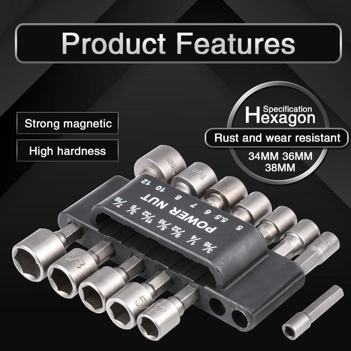 KATUR 14Pcs Quick-Change Power Nut Driver Bit Set, 1/4 Inch Hex Shank 3/16" 1/4" 9/32" 5/16" 11/32" 3/8" 7/16" 5,5.5,6,7,8,10,12mm
