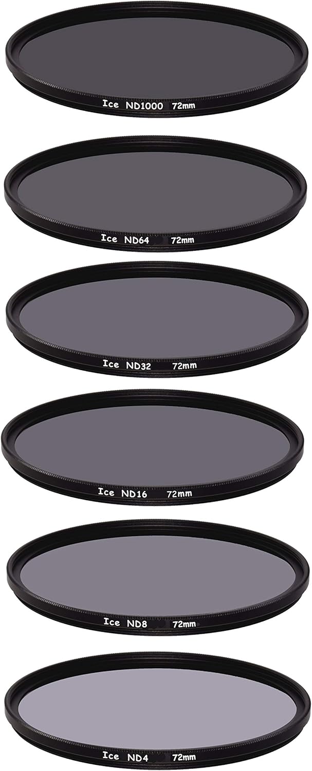 ICE 72mm 6 ND Filter Set Slim ND1000 ND64 ND32 ND16 ND8 ND4 Neutral Density 10, 6, 5, 4, 3, 2 Stop Optical Glass 72