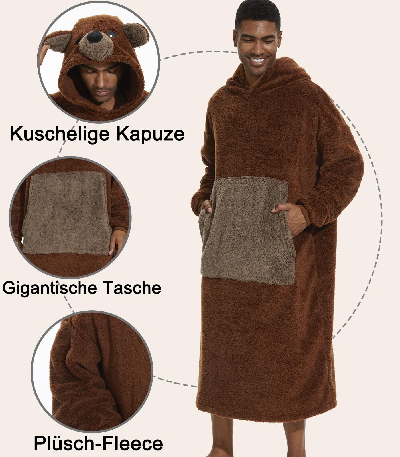 LATH.PIN Felpa con Cappuccio Oversize, Calda, a Maniche Lunghe per Uomini e Adulti, con Tasca Frontale