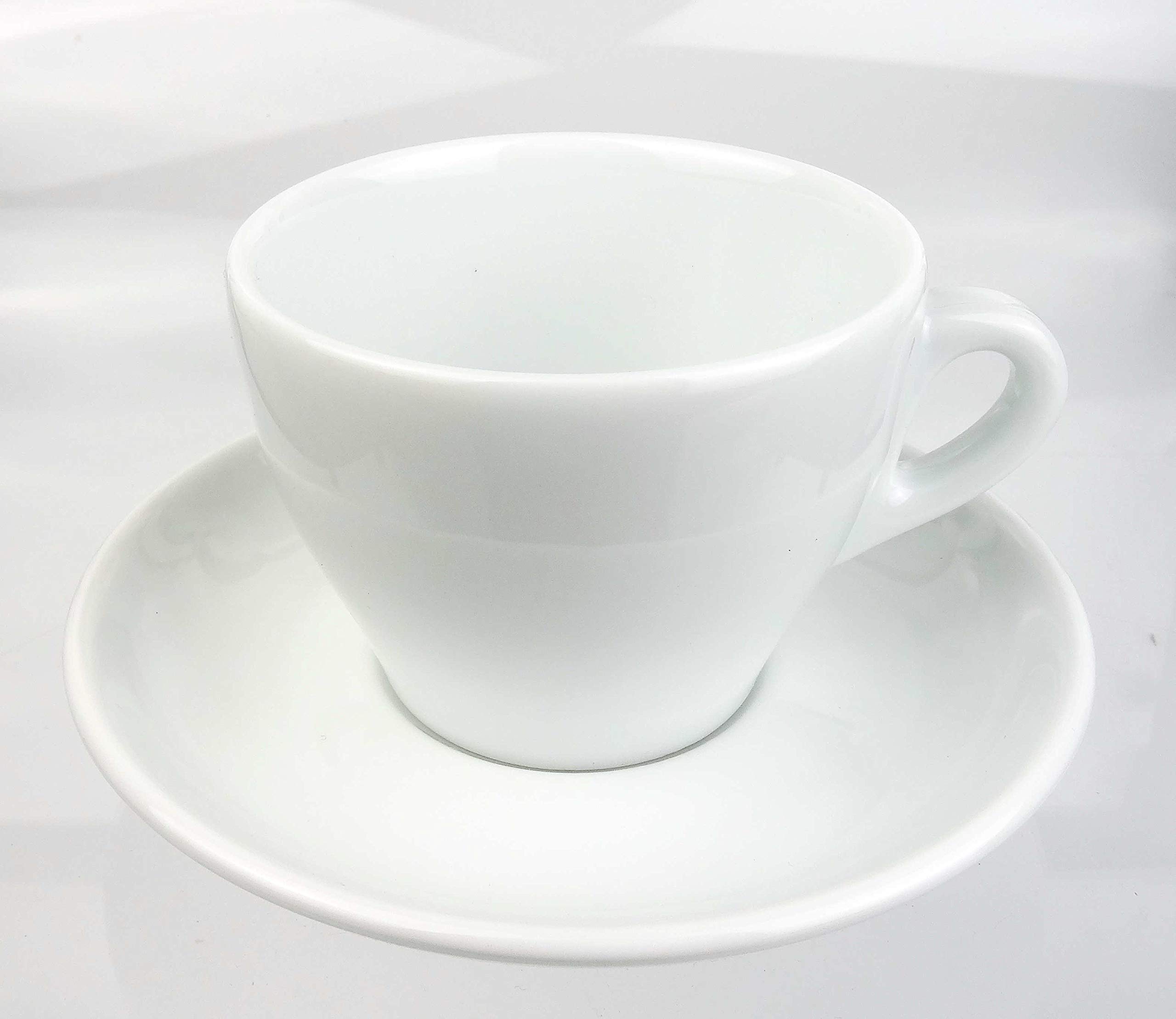 Italienische Cappuccinotasse | »Torino« | groß | Füllmenge (bis zur Oberkante): 200 ml | weiß | handgemacht | 6 Tassen & 6 Untertassen | Made in Italy