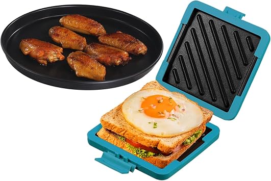 MKYSAIL Microwave Cookware Combo Crisper Pan & Sandwich Maker Set | No-Electricity Kitchen Revolution | Cooks Crispy Pizza, Panini, Nuggets in Minutes | Dishwasher Safe for Dorm/RV/Travel