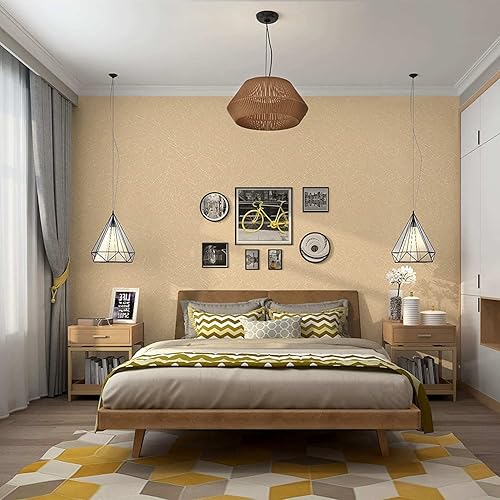 Miniatura 23 de Abyssaly - Papel tapiz amarillo para despegar y pegar, extraíble, para dormitorio de niñas, autoadhesivo, textura de seda en relieve, papel adhesivo