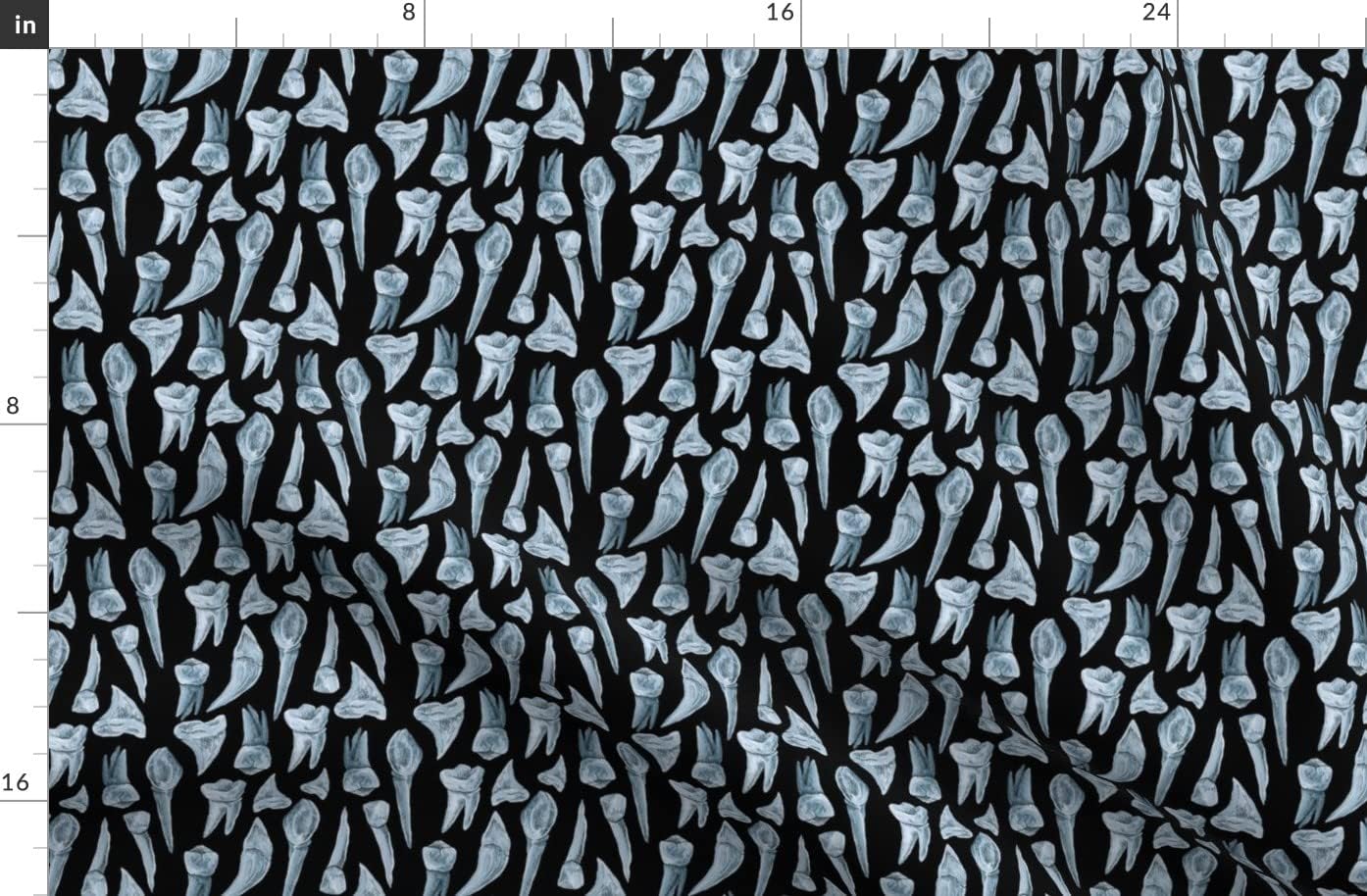 Spoonflower Fabric - Teeth Black White Skeleton Bones Anatomy Science Printed on Organic Cotton Sateen Fabric by The Yard - Sewing Quilting Apparel Home Decor