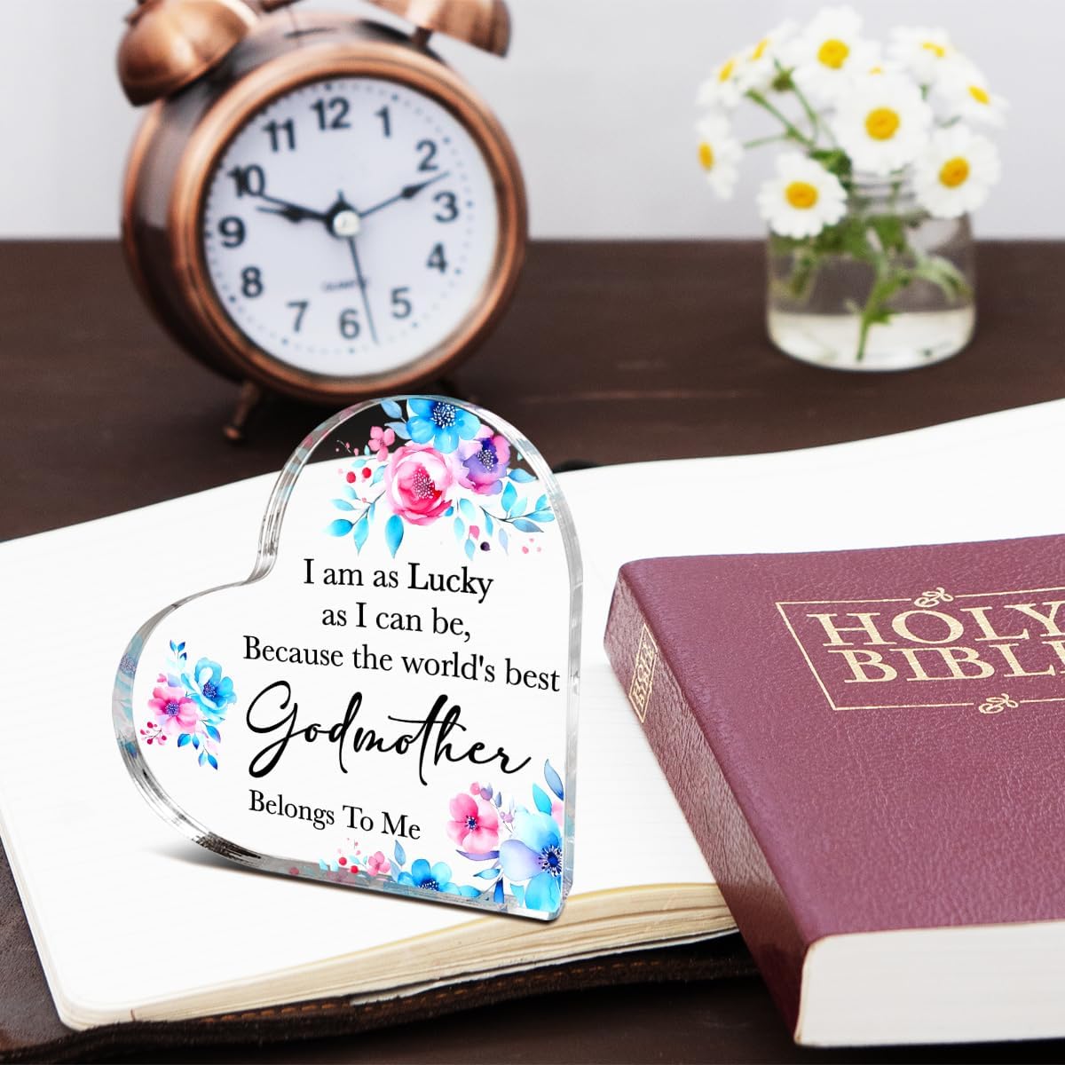 Godmothers Gifts,Thank You Gifts for Godmother Mother's Day Birthday Christmas,Unique Godmom Gift Ideas,World's Best Godmohter Acrylic Heart Plaque - Image 5