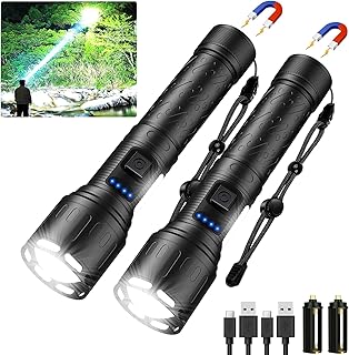 Rechargeable Magnetic Flashlights High Lumens, 100000 Lumens Super Bright LED Powerful Flashlight 8 Modes with COB Work Light, IPX7 Waterproof Small Handheld Flash Light for Emergency Camping
