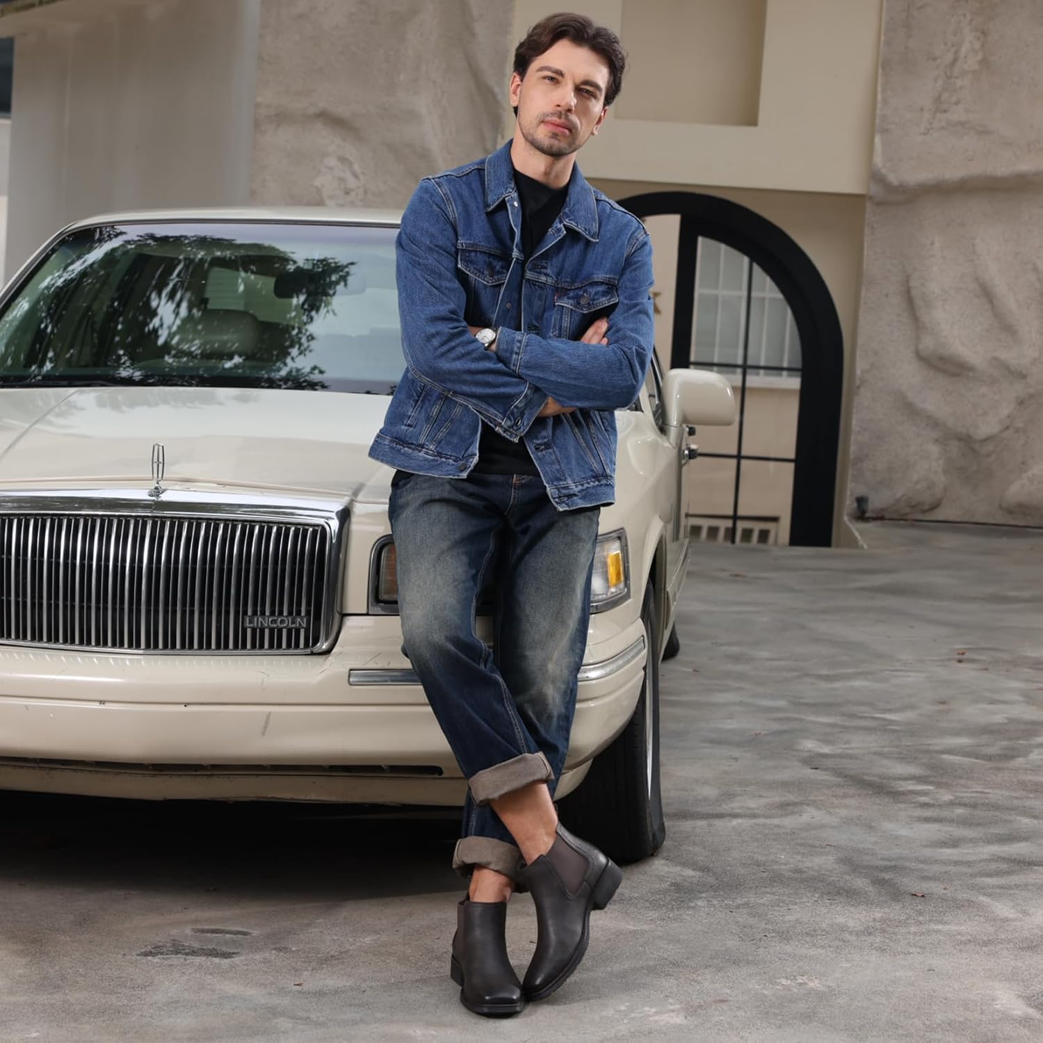 Men’s Chelsea Boots Square Toe Slip-On Ankle Dress Boots Casual Business Casual Sho... - Image 2