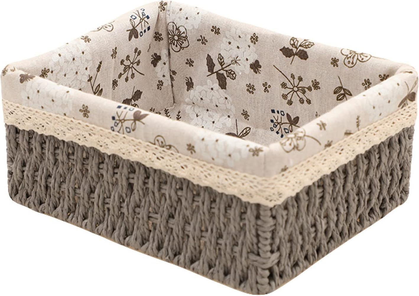 収納バスケット 籐かご 編み込み おしゃれ かわいい 食器棚用 再生紙 グレー 容器 整理 整頓 引き出し クローゼット 棚 ドレッサー 裏地付き 紙紐編み 積み重ね可能 多目的 収納容器 S 1 収納かご ライナー付き 収納ボックス お待たせ