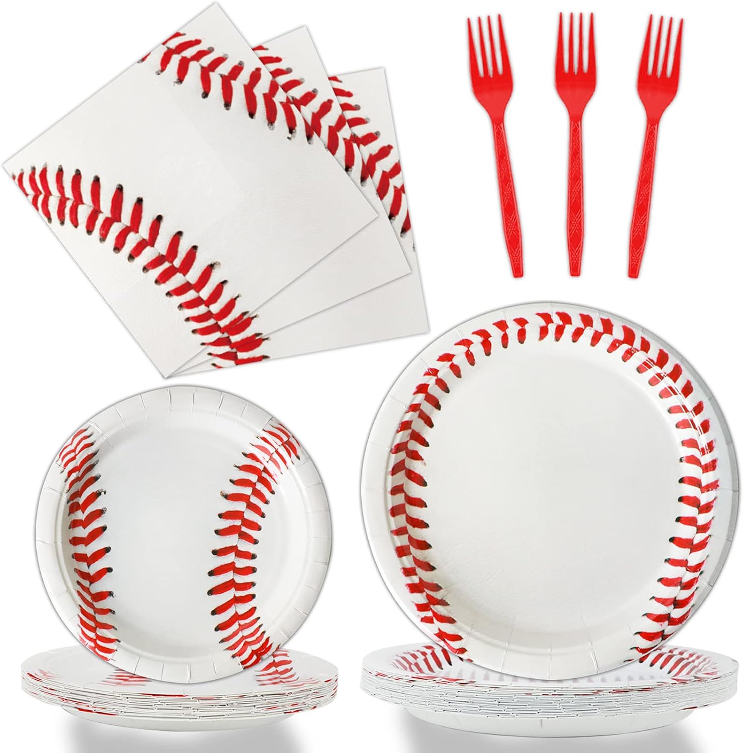 gisgfim 96 Pcs Baseball Party Supplies Bundle Paper Plates Napkins Baseballs Party Birthday Decorations Favors For Girls Serves 24